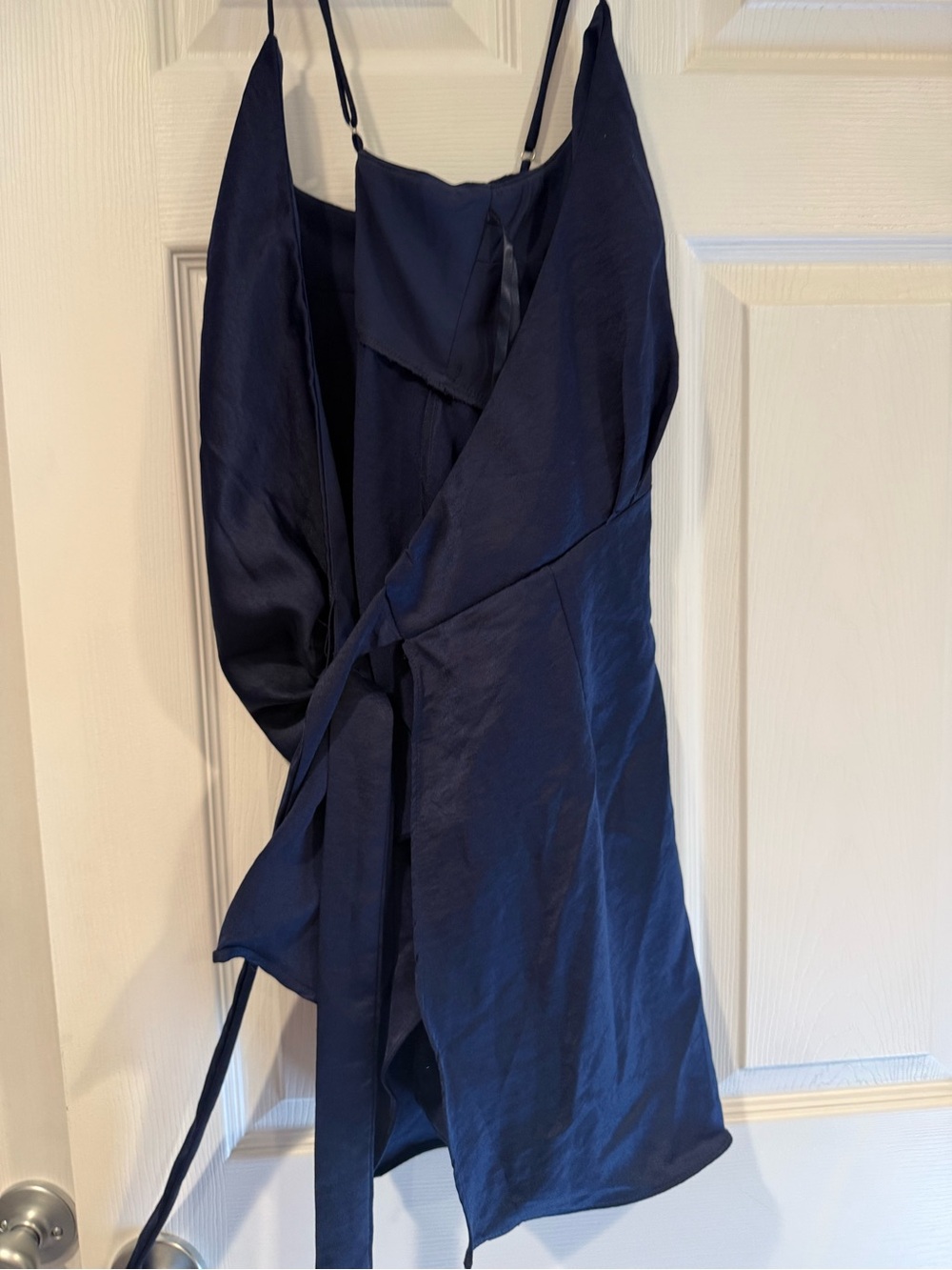 Hello Molly Navy Satin Mini Wrap Dress